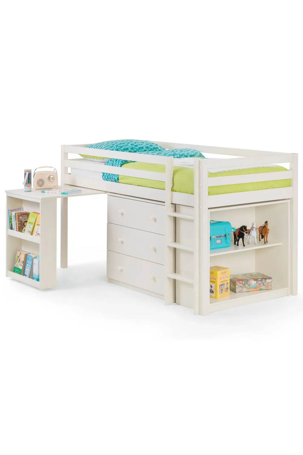 Julian Bowen Roxy Single White Midsleeper Cabin Bed with Desk 4