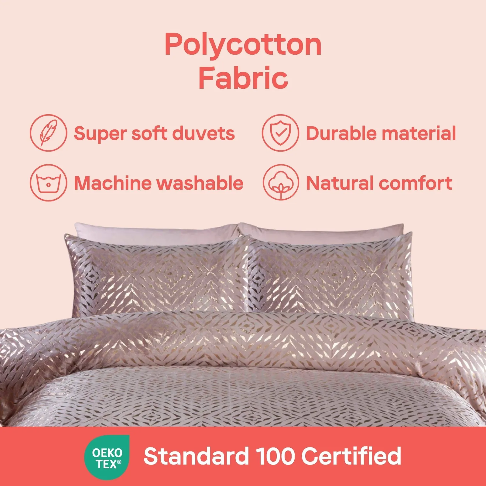 Rapport Home Bellagio Embellished Polycotton Duvet Cover Set With Pillowcase in Dusty Pink 6