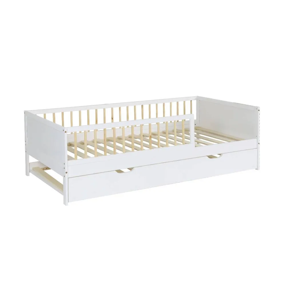 sweeek Children's bed 90 x 190 cm natural pine with slatted base & bed in White 2
