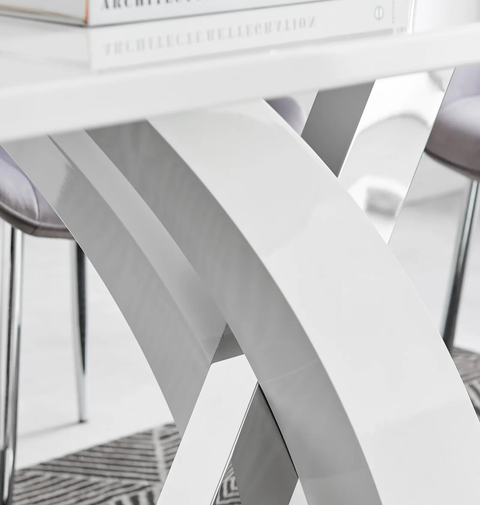 FurnitureboxUK Atlanta White High Gloss & Chrome 4 Seater Dining Table with X Shaped Legs & 4 Faux Leather Lorenzo Chairs in Black 6