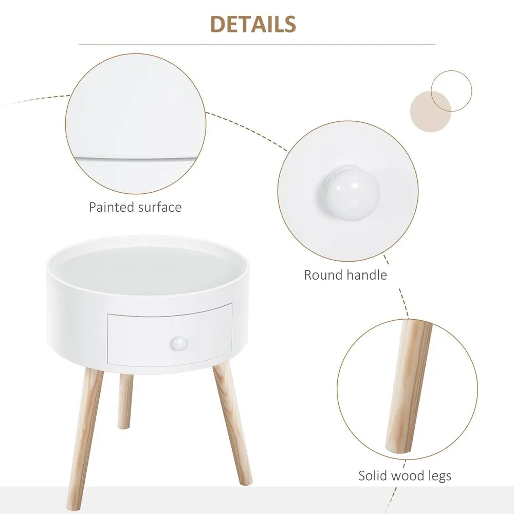 HOMCOM Coffee Table Furniture Bedroom Round Corner Drawer Storage Unit in White 4