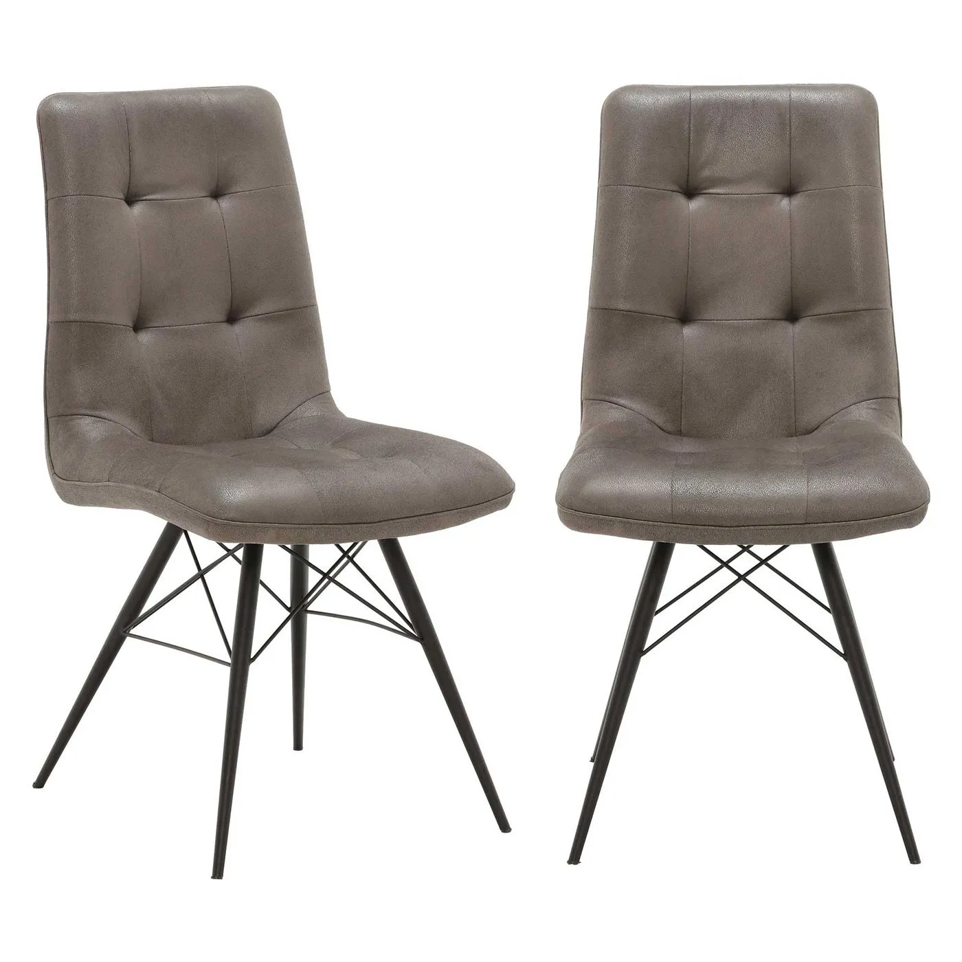 Pair of Hix Buttoned Upholstered Dining Chairs - Grey/Black - Leather - W45 x D62.5 x H94cm - Barker & Stonehouse