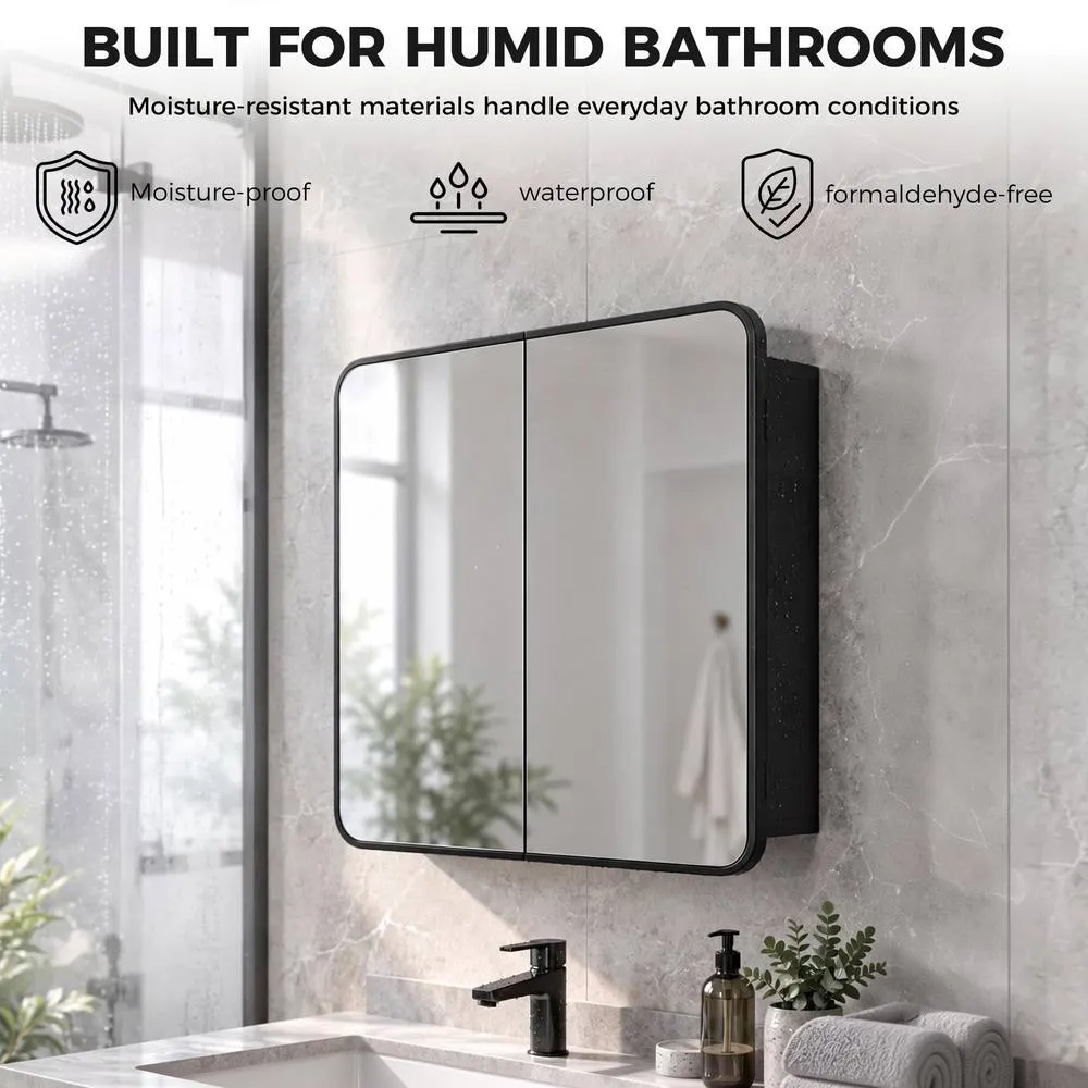 HOMCOM Bathroom Medicine Mirror Cabinet, Bathroom Wall Cabinet, Black 5