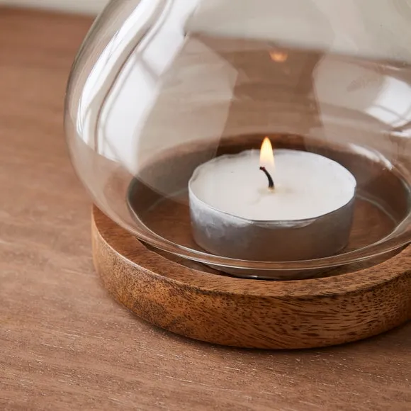 Mango Wood Hurricane Tealight Candle Holder 2