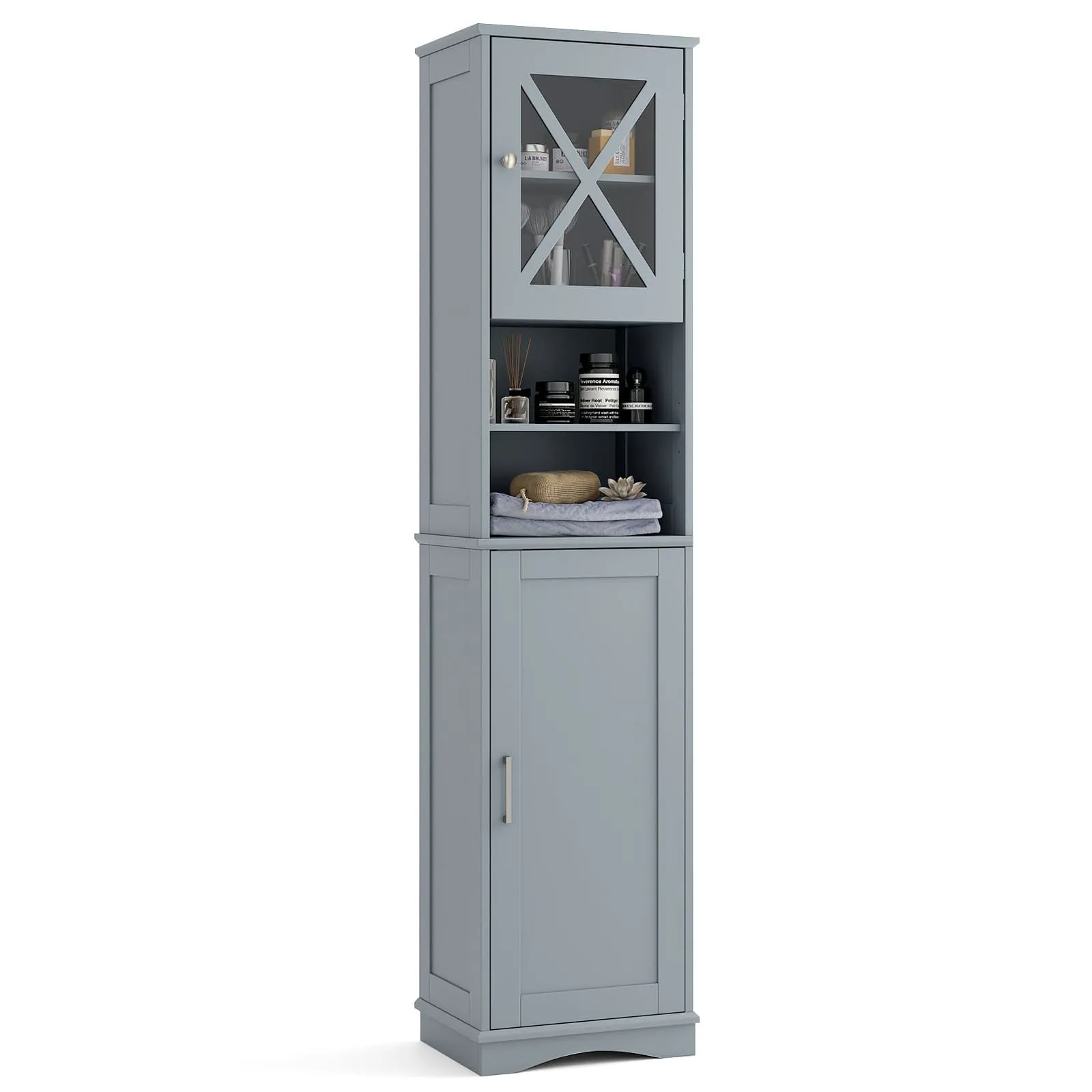 Costway 67" Tall Bathroom Cabinet Freestanding Storage Cabinet-Grey in Grey