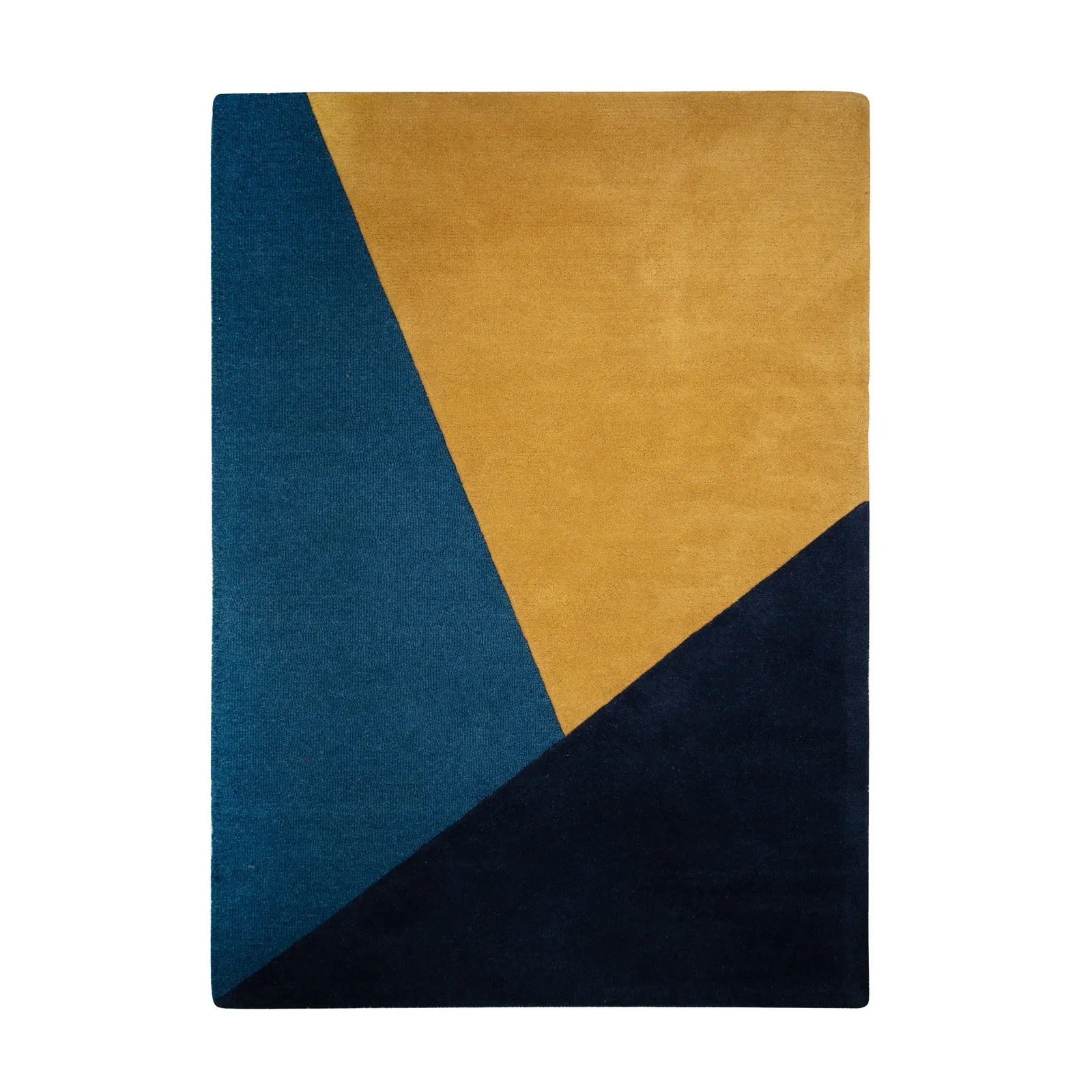 Colour Block Wool Rug Black, Yellow and Blue