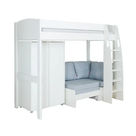 Uno High Sleeper with Corner Sofa And Wardrobe Pine 2