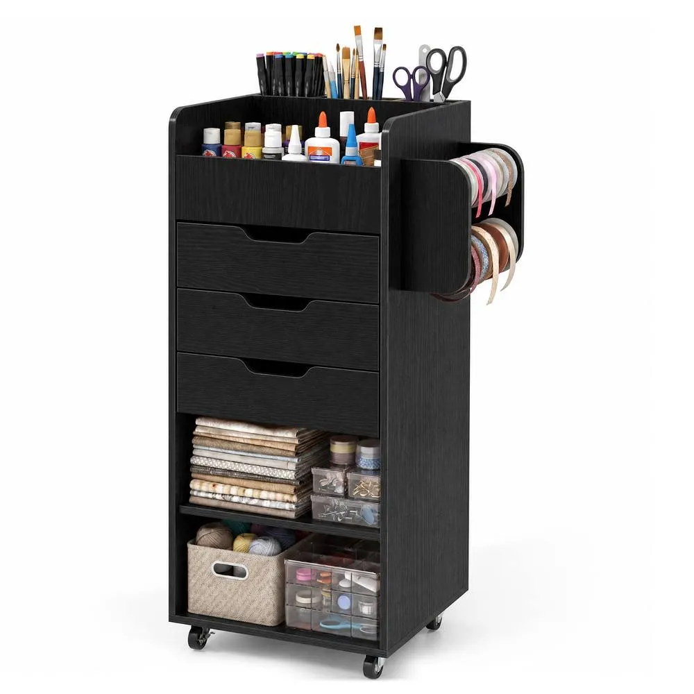 Costway Rolling Storage Cart Mobile Storage Cabinet with 3 Drawers in Black 4