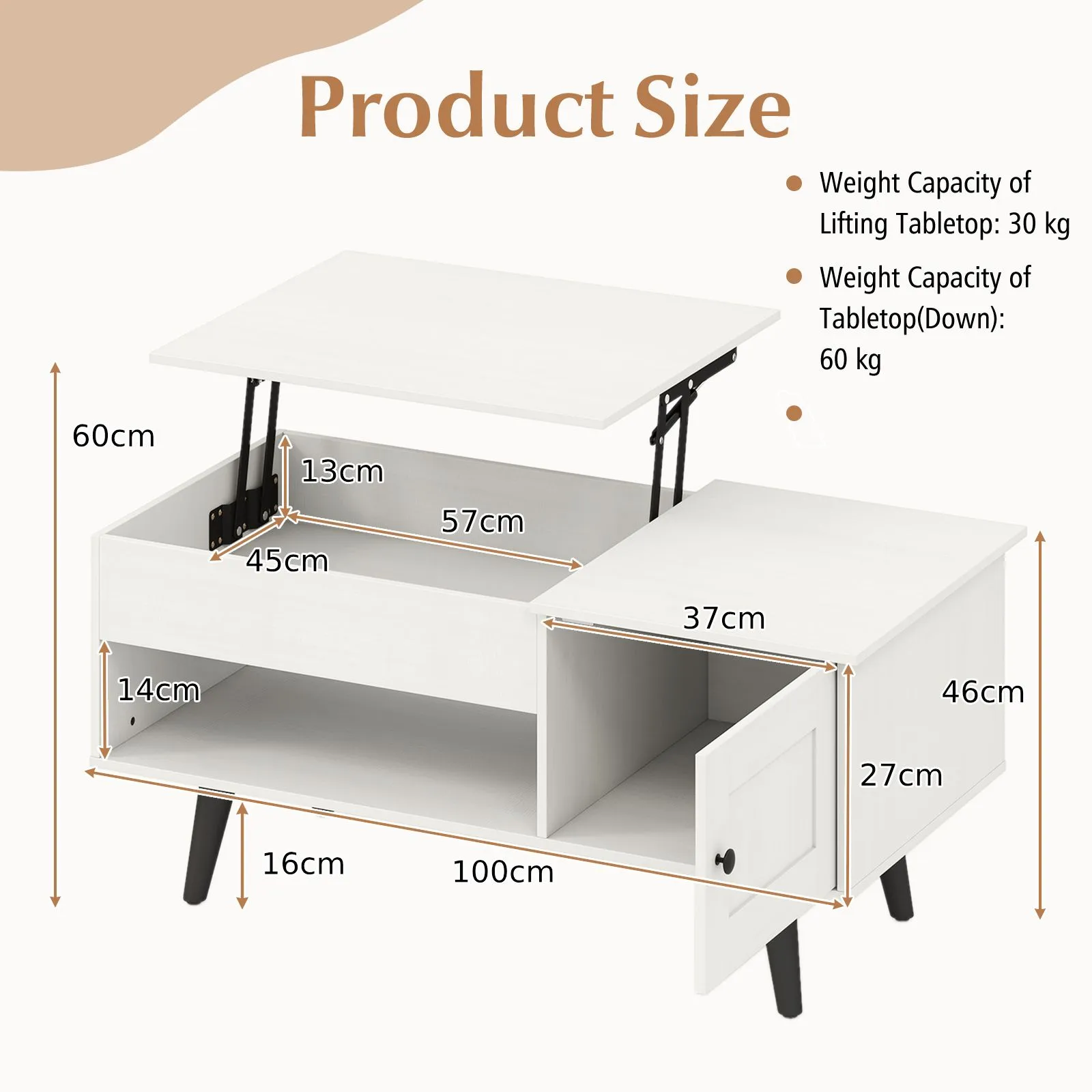 Costway Modern Lift Top Coffee Table Pull up Coffee Table w/ Storage in White 2