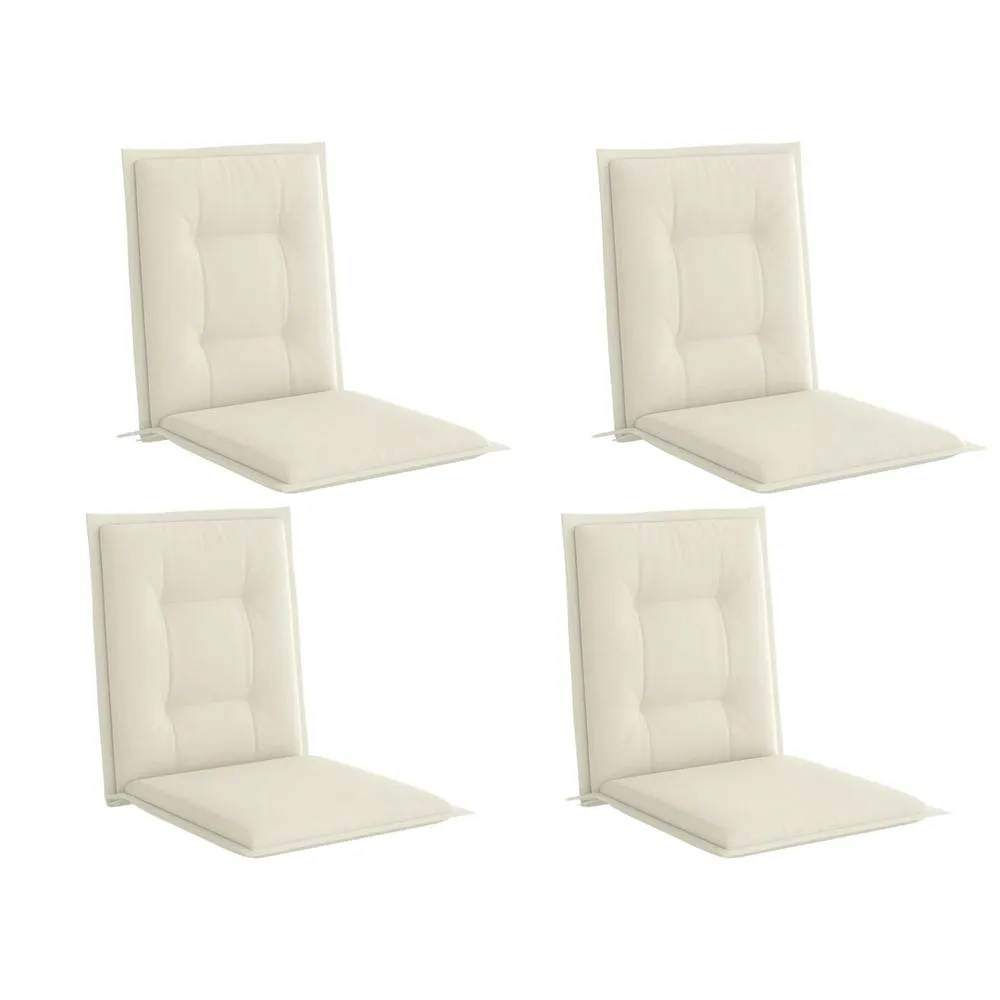 Nordara Set of 4 Garden Chair Cushions, Outdoor Seat Pads, White in Warm White