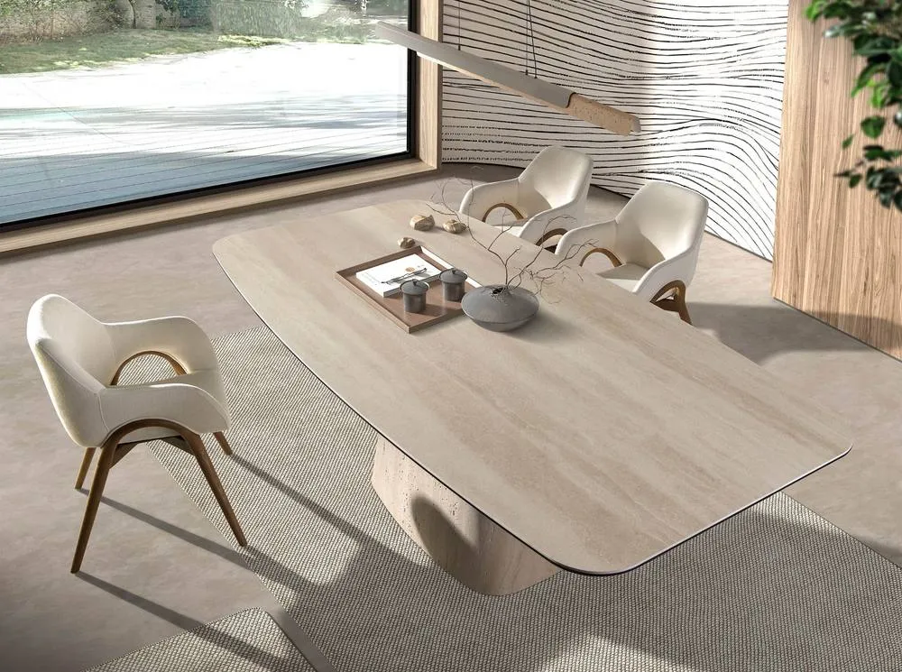 Angel Cerda Beige Fabric Dining Chair with Armrests & Walnut 6