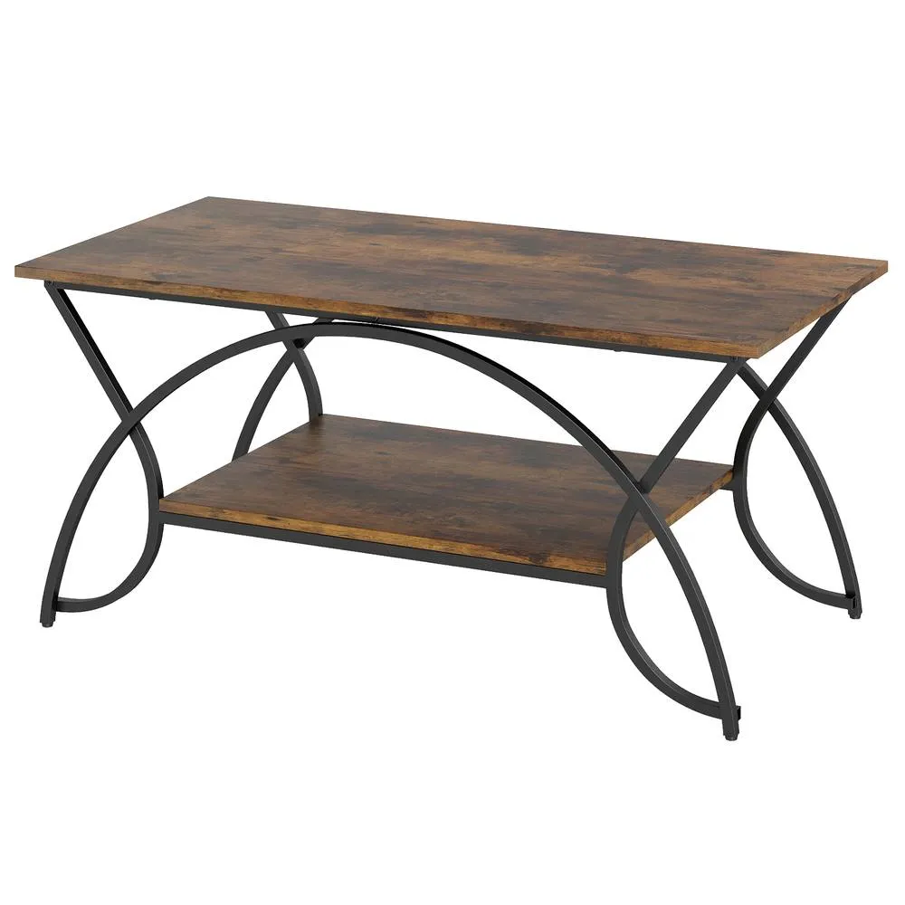 Costway 2-Tier Faux Marble Coffee Table Modern Cocktail Center Table w/ Shelf in Brown 2