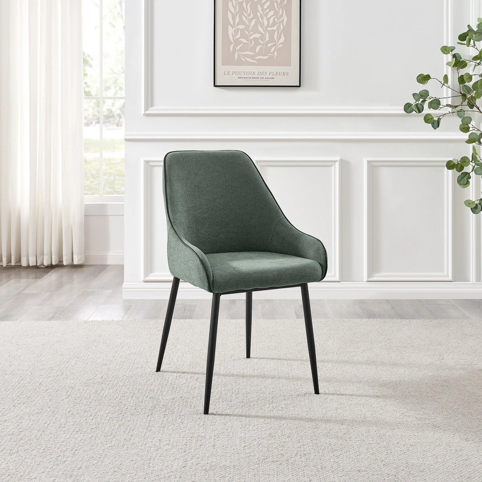 FurnitureboxUK Beaumont 2x Fabric Black Leg Dining Chair in Green 5