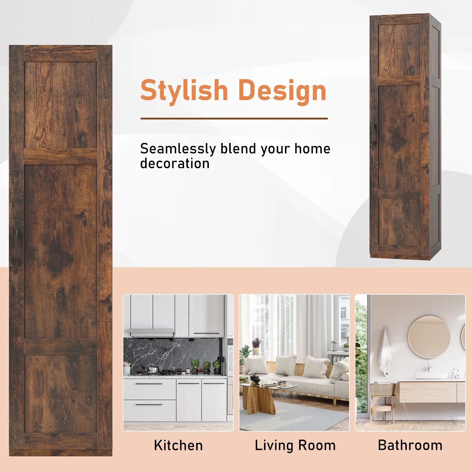 Costway 150 cm Tall Storage Cabinet 4-Tier Freestanding Floor Cabinet in Brown 4