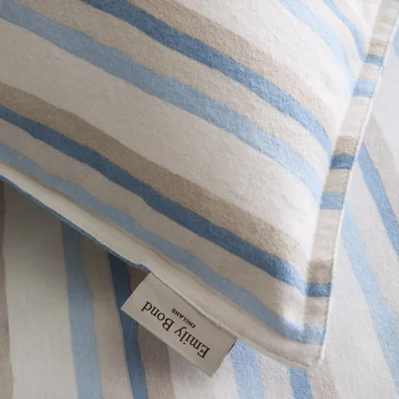 Emily Bond Brushed Somerset Stripe 100% Cotton Duvet Cover & Pillowcase Set 4