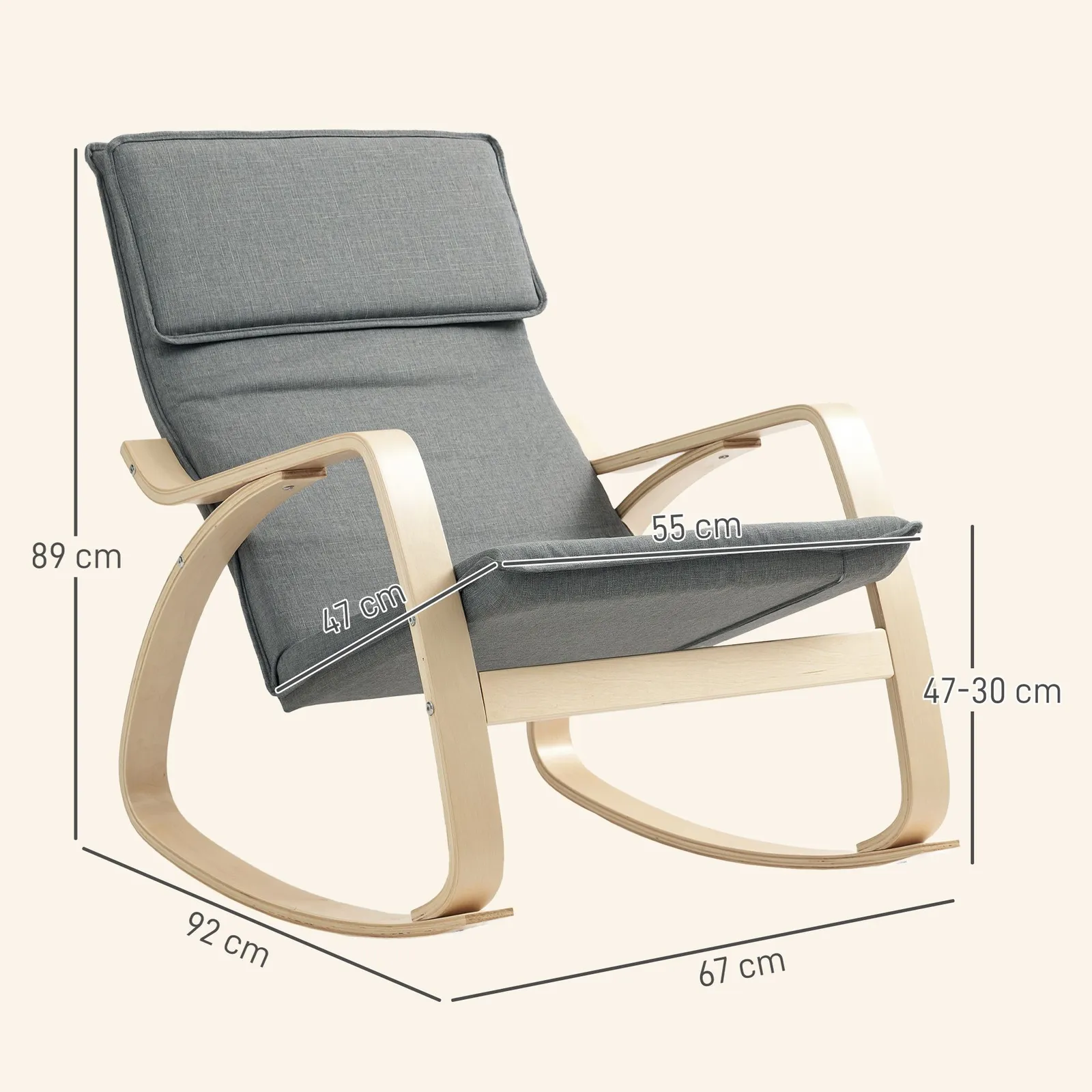 HOMCOM Comfortable Relax Rocking Chair with High Back in Grey 3