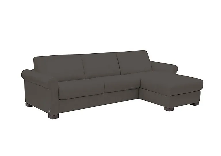 Alcova 3 Seater Leather Sofa Bed and Storage Right Hand Facing Chaise with Scroll Arms - Torello Grigio Scuro