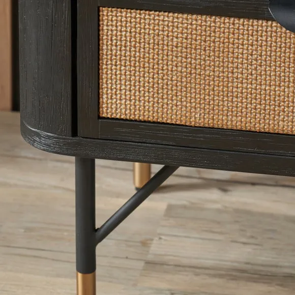 Fiji Bedside Table, Acacia Wood and Rattan 2