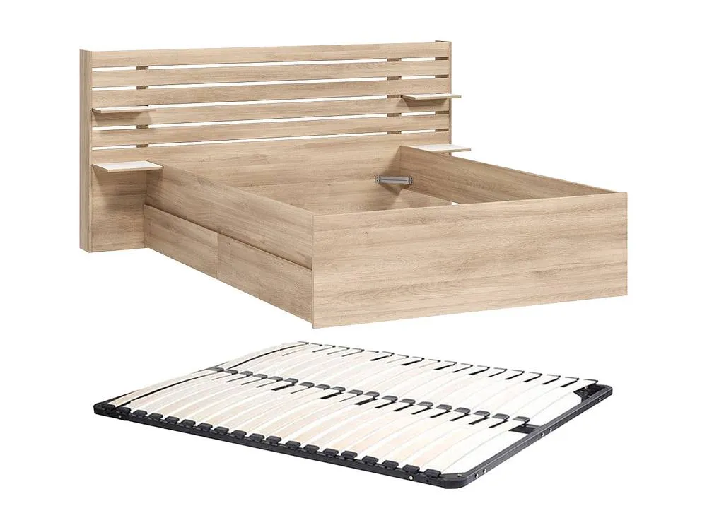 Vente-unique 140 X 190/200 Cm Bed With Storage - Natural + Bed Base - TENALIA II in Light Oak