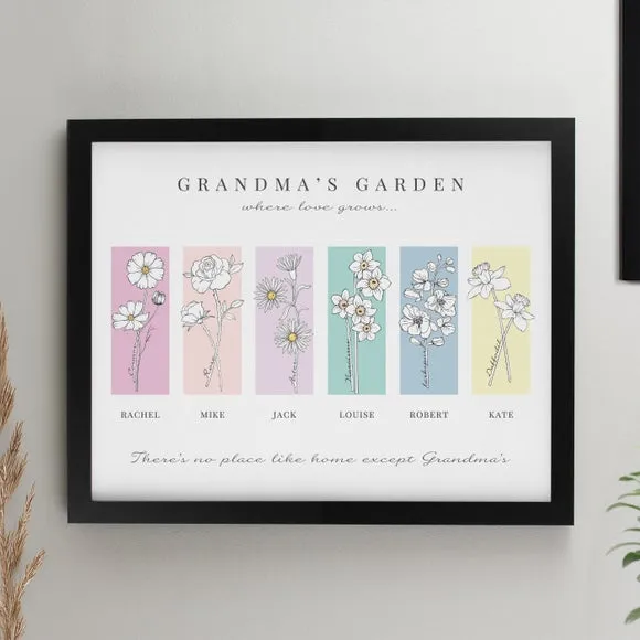 Personalised Birth Flower Family of 6 Framed Print