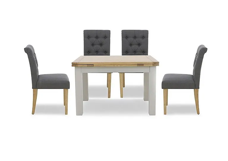 Lewis Large Draw Leaf Extending Dining Table and 4 Button Back Chairs - Anthracite
