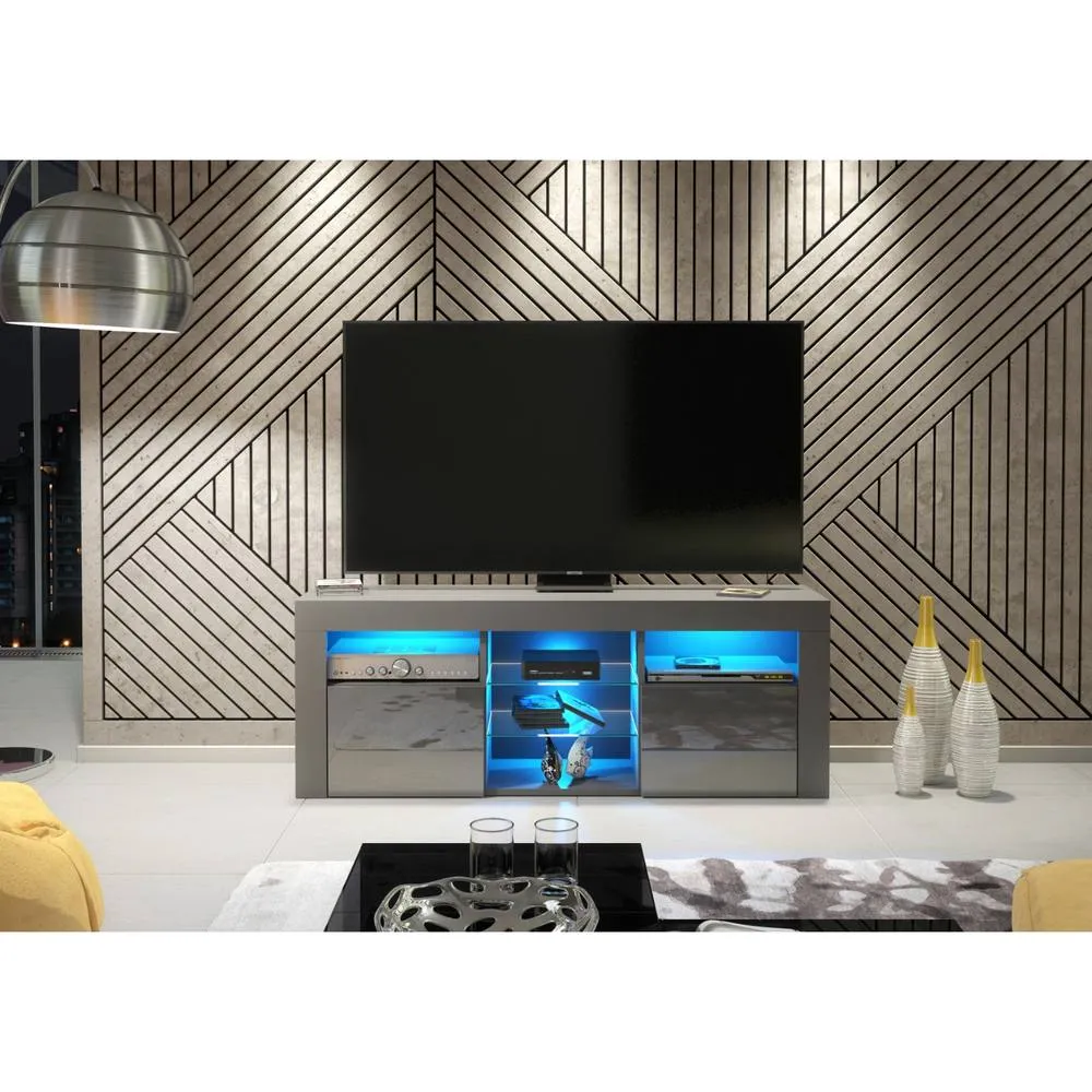 Creative Furniture Pulse TV Unit 145cm - Dark Grey with Gloss Doors & LED Lights 2