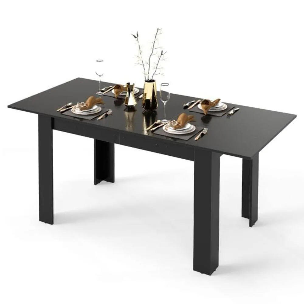 Costway Extendable Dining Table Modern Kitchen Table w/ L-shaped Legs Black