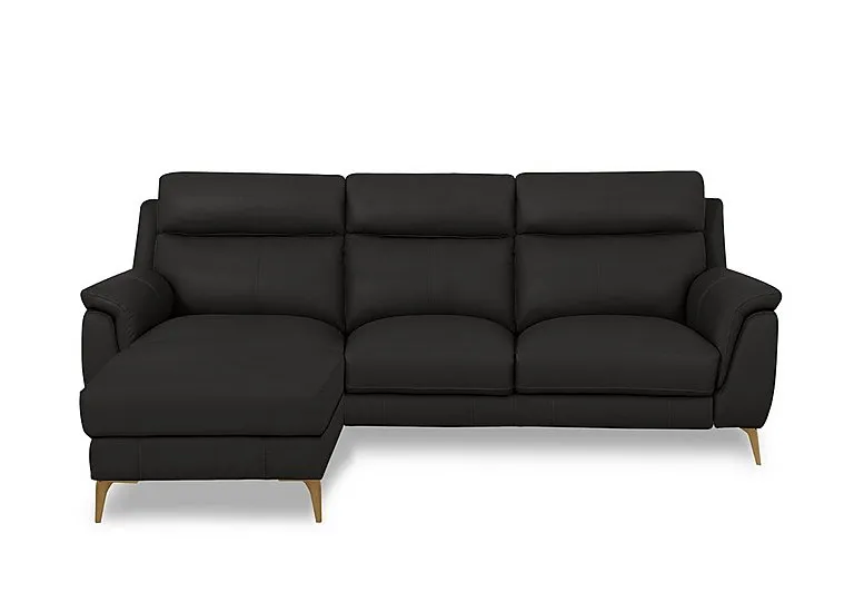 Eclipse Leather 3 Seater Left Hand Facing Chaise End Sofa - Black