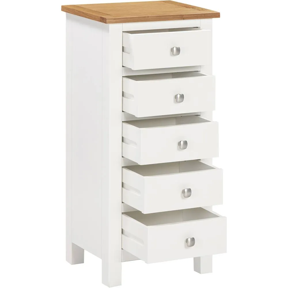 Seconique Cambridge 5 Drawer Narrow Chest - Linen/Oak (Fully assembled) in White 4