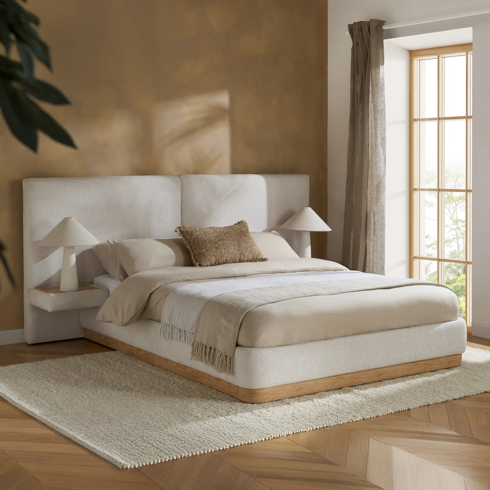 Como - Double - Hotel Bed with Built-In Nightstands - White - Fabric - 4ft6
