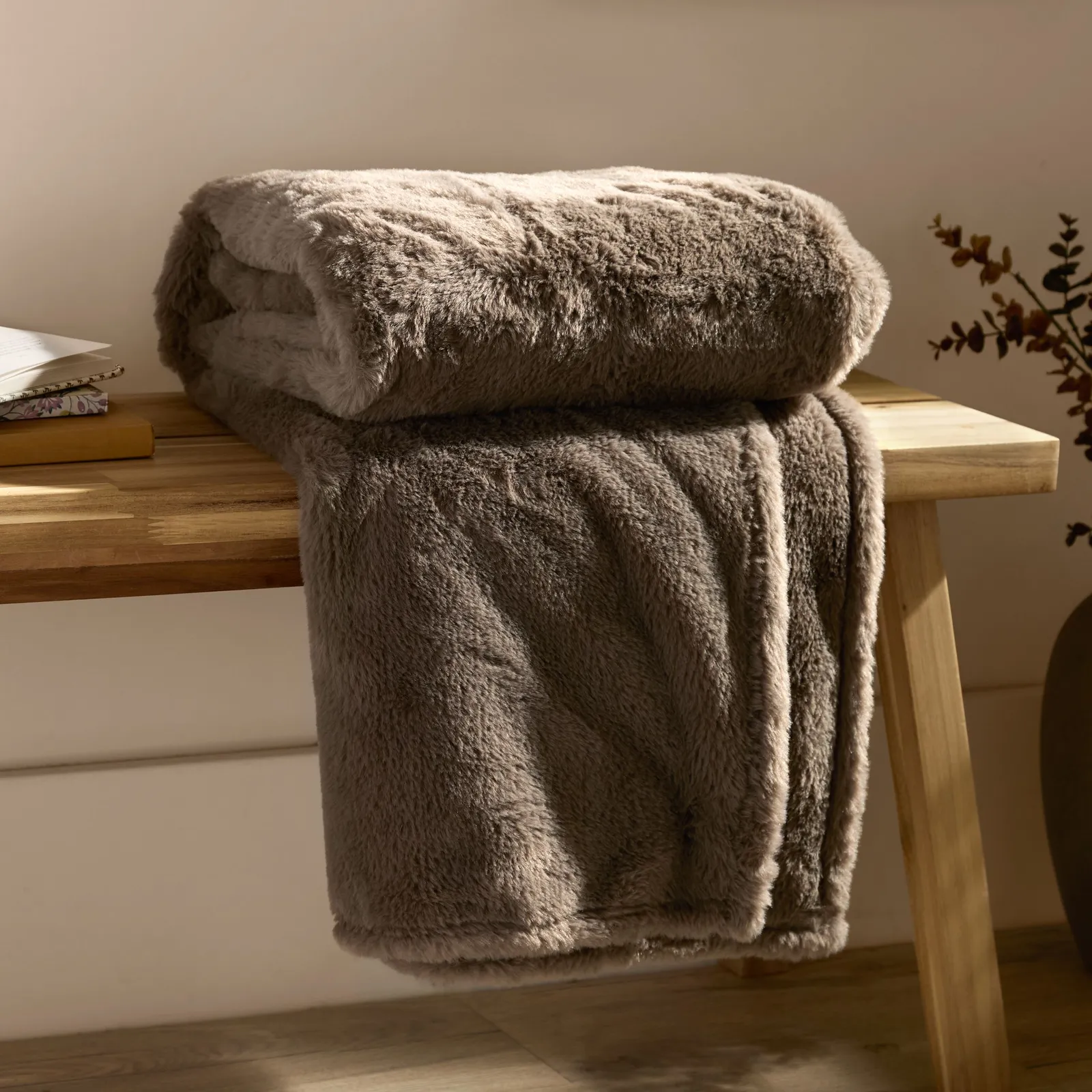 Furn Kallu Reversible Faux-Fur Throw in Brown