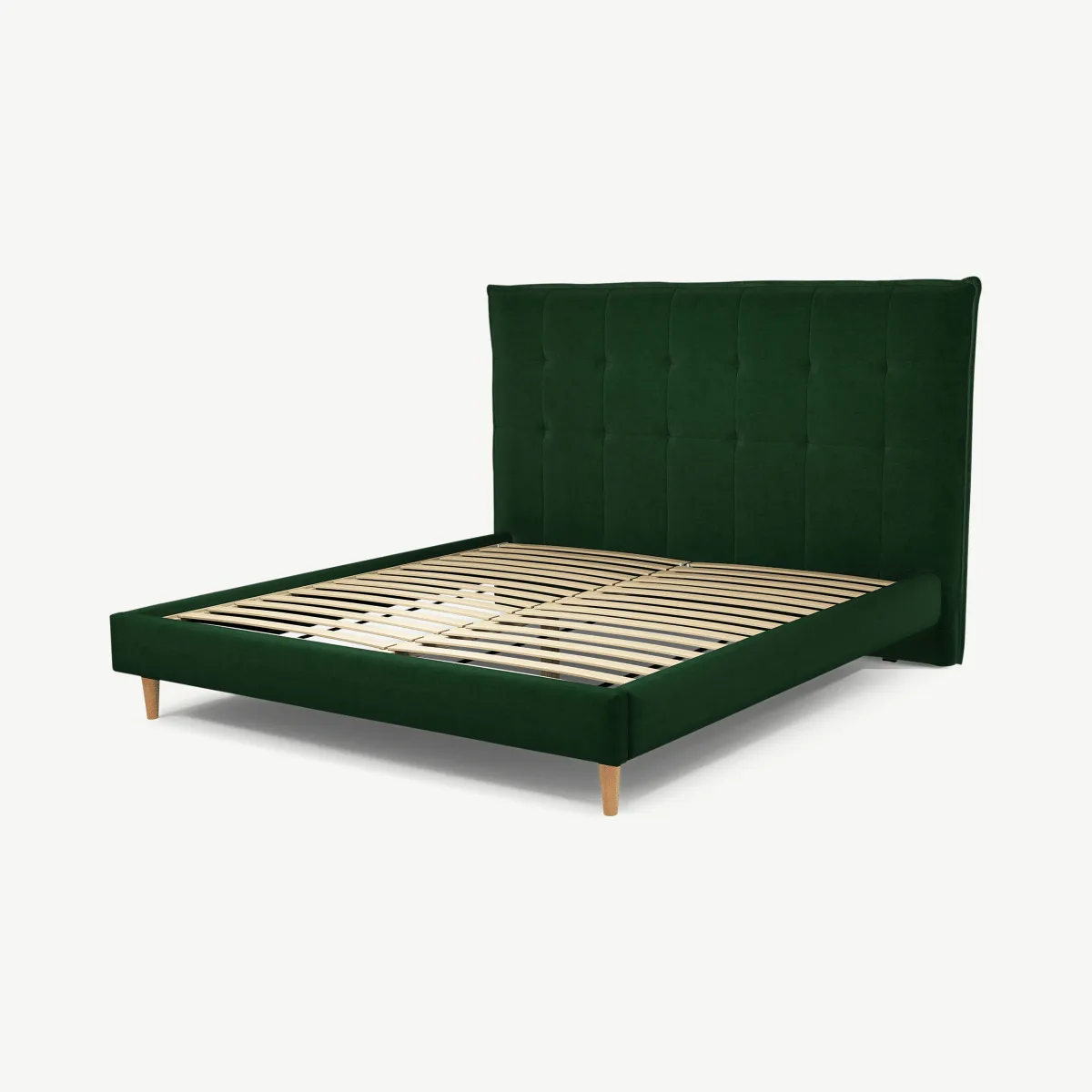 Lamas Super King Size Bed, Bottle Green Velvet with Oak Legs