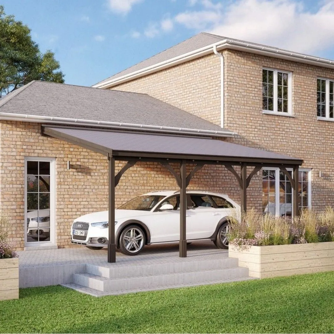 Rutland County Garden Furniture Ltd Felt Shingle Roof Car Port 4 Post, Wood, L300 x W650 cm - Rustic Brown