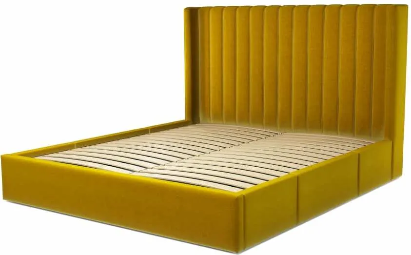 Cory Super King Size Bed with Storage Drawers, Saffron Yellow Velvet