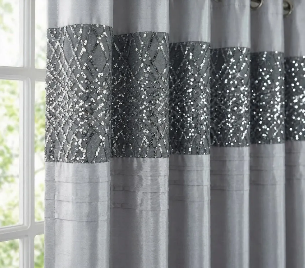 Rapport Home Charleston Polyester Curtains Pair (183x168 CM) in Grey 2