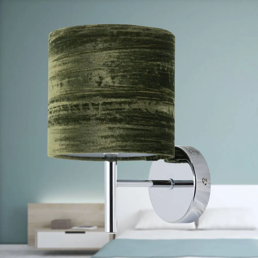 First Choice Lighting Set of 2 Brea - Chrome Wall Lights with Green Crushed Velvet Shades in Silver 4