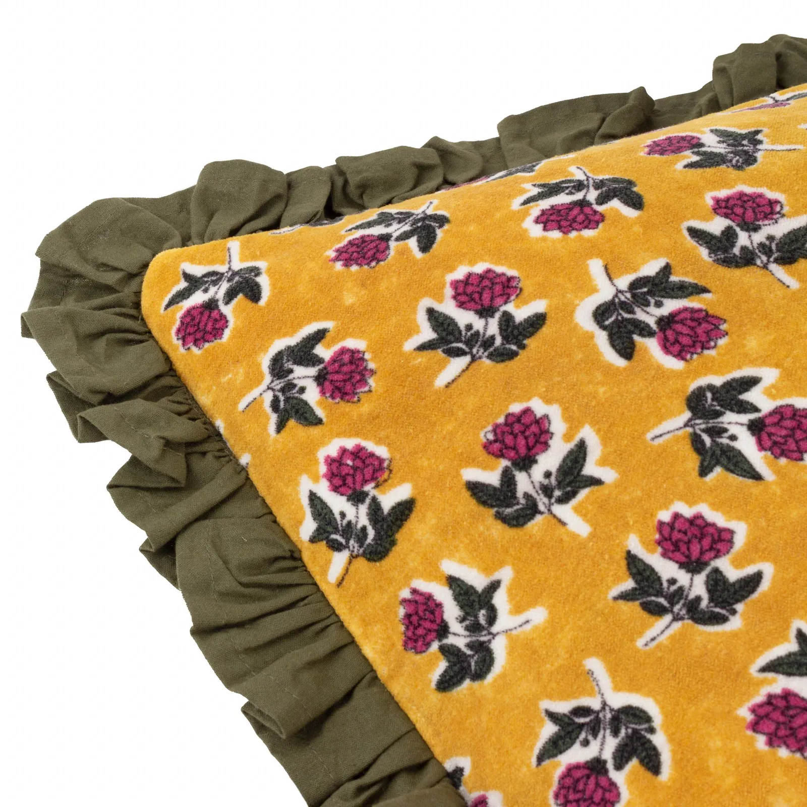 Paoletti Kemble Floral 100% Cotton Frilled Cushion in Olive 5