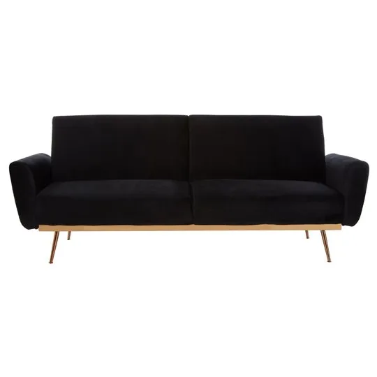 Eltanin Black Velvet Sofa Bed With Metallic Gold Legs