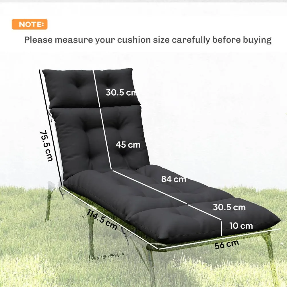 OUTSUNNY Garden Lounge Chair Cushions Set of 2, 220gsm Fabric in Black 3