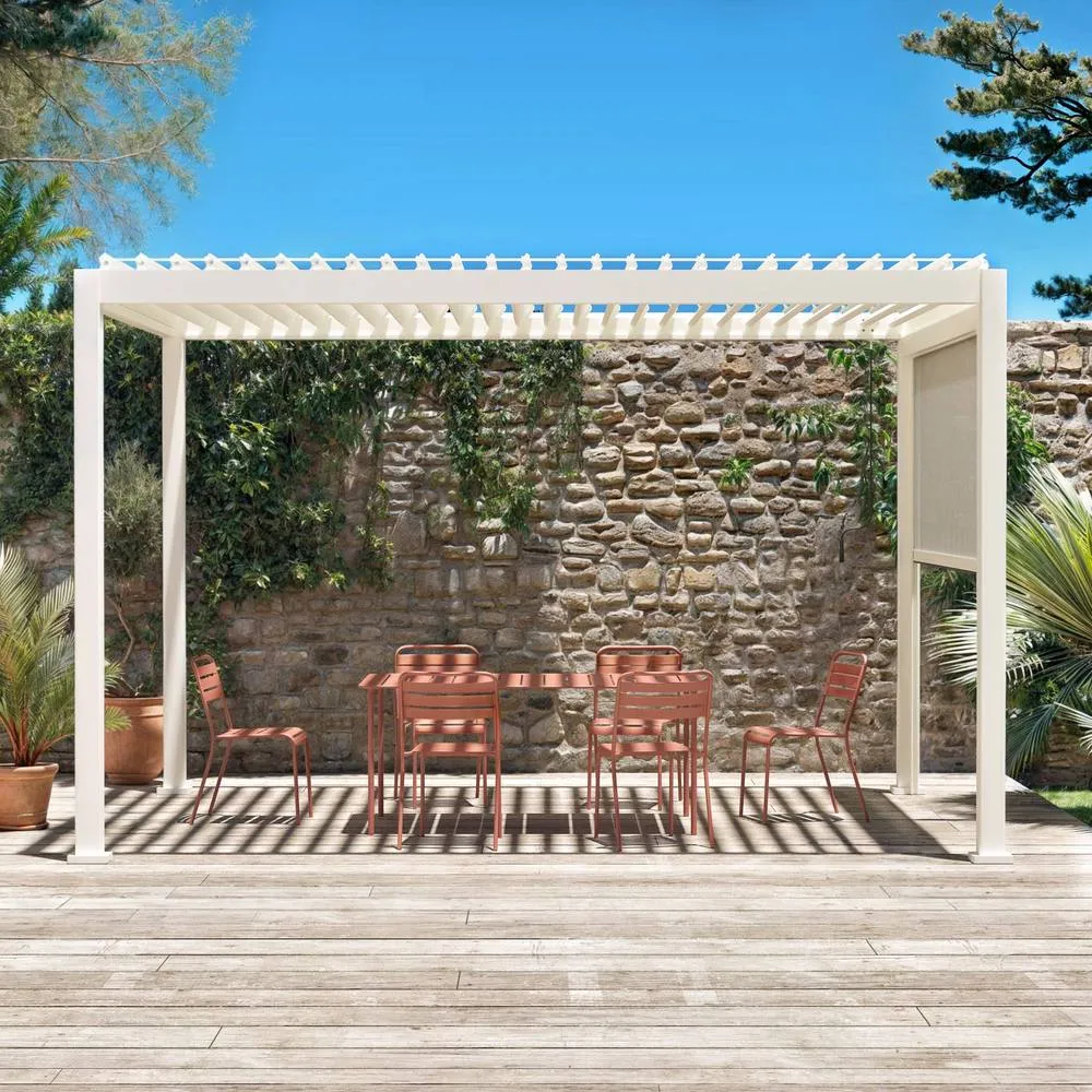 sweeek Louvered pergola aluminium 4 x 3m & 3m blind in White 3