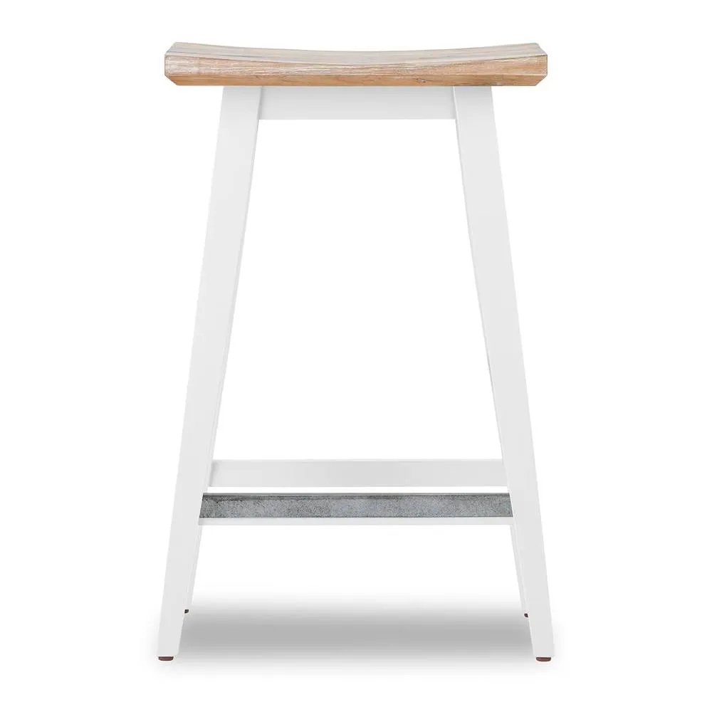Statement Furniture Florence Bar Stool, Acacia Hardwood Rectangular Seat in White 2