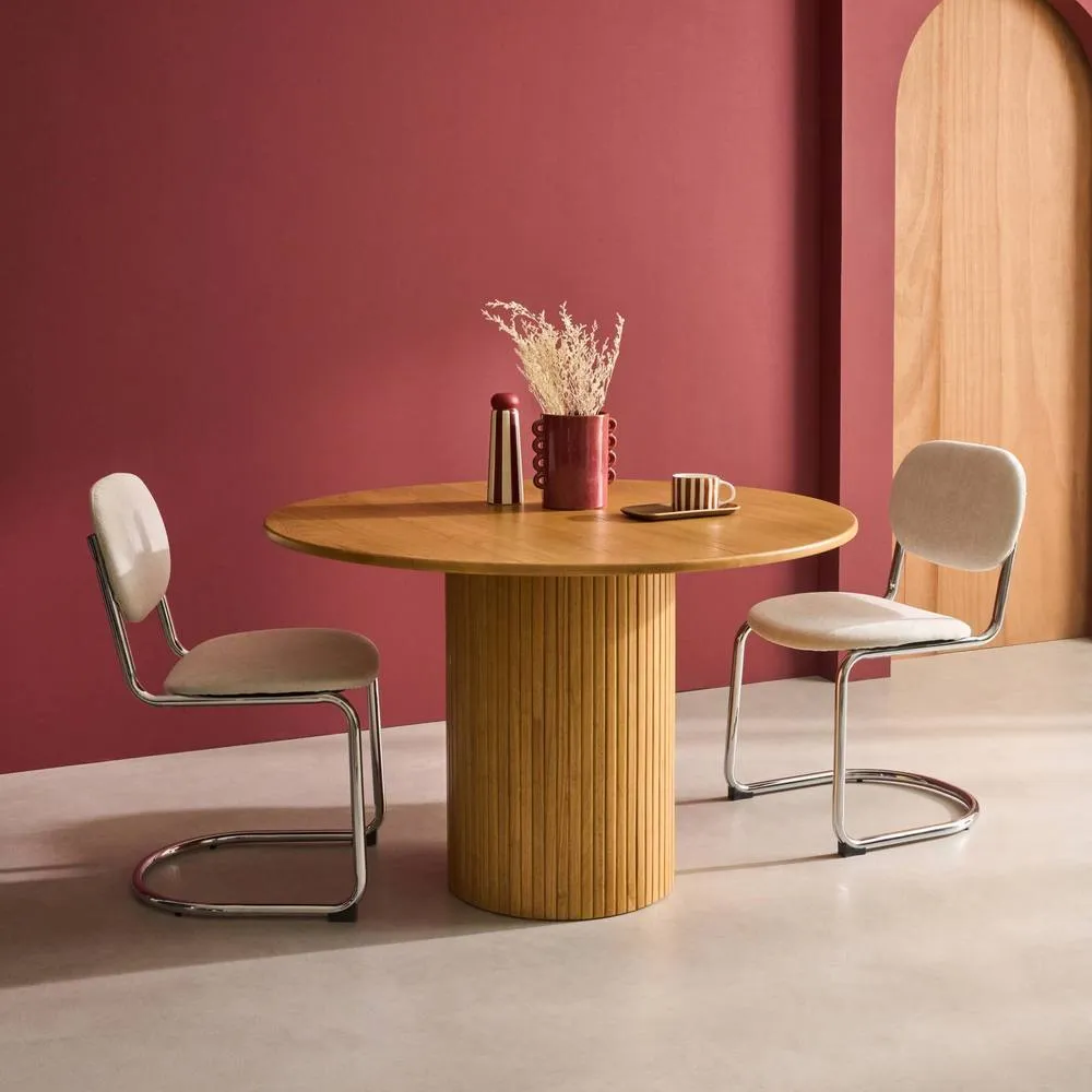 sweeek Round rubberwood dining table & oak veneer 4 seats in Beige 4
