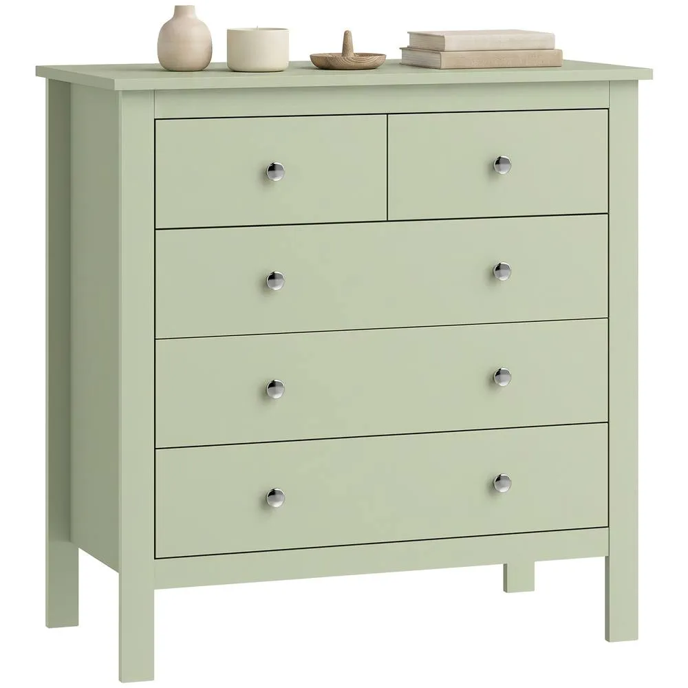 HOMCOM Modern Chest Of Drawers, 5 Drawer Unit Storage Chest for Bedroom in Green 2