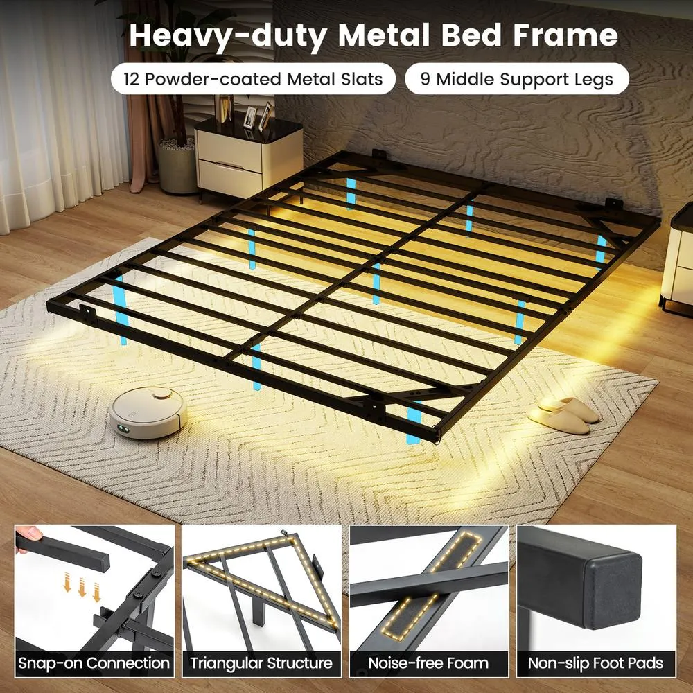 Costway King Size Floating Bed Frame w/ LED Lights Modern Metal Platform Bed in Black 5