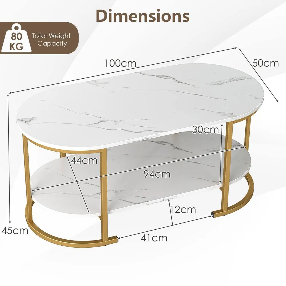Costway Oval Coffee Table 2-Tier Living Room Center Table with Storage in White 2