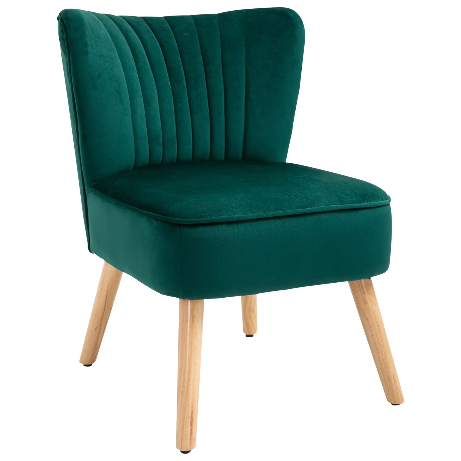 HOMCOM Fabric Accent Chair Modern Leisure Chair with Wood Legs & Armless Design in Green 2