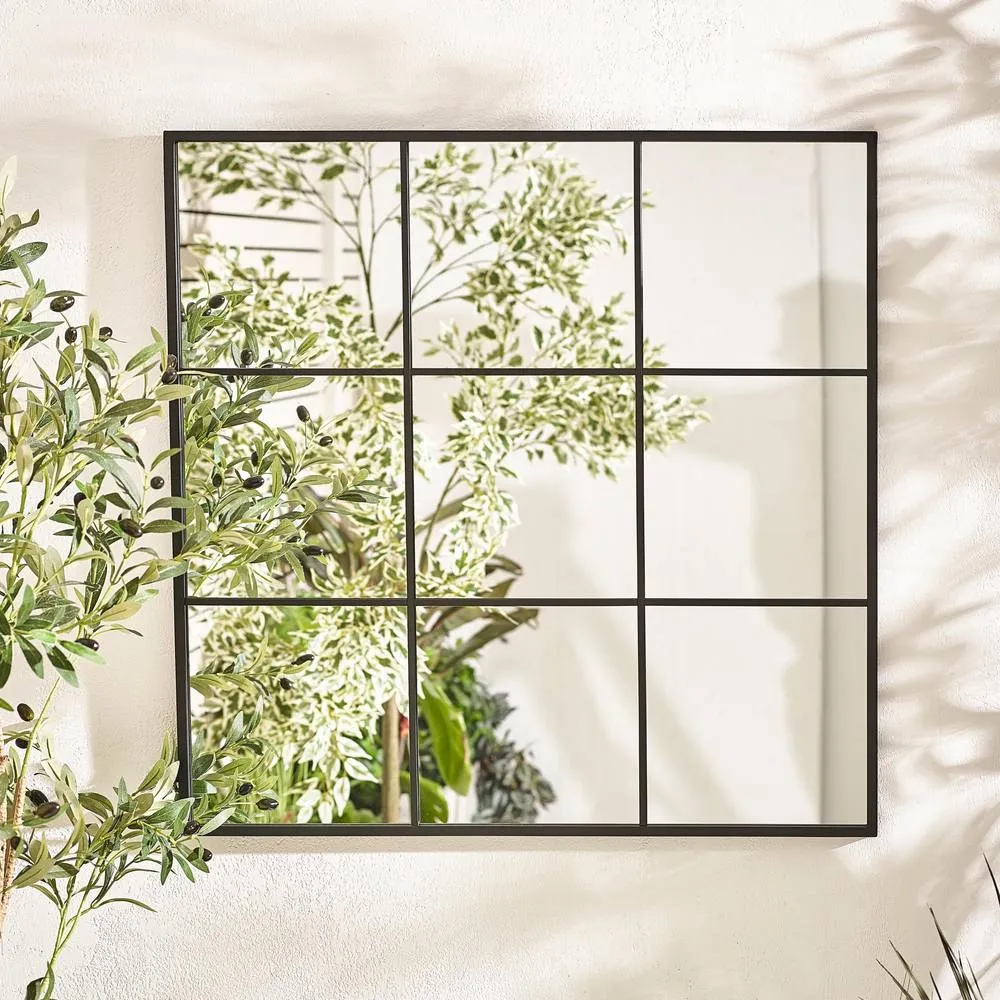 FurnitureboxUK Yoko Black Medium Window 80x80cm Garden Mirror 2