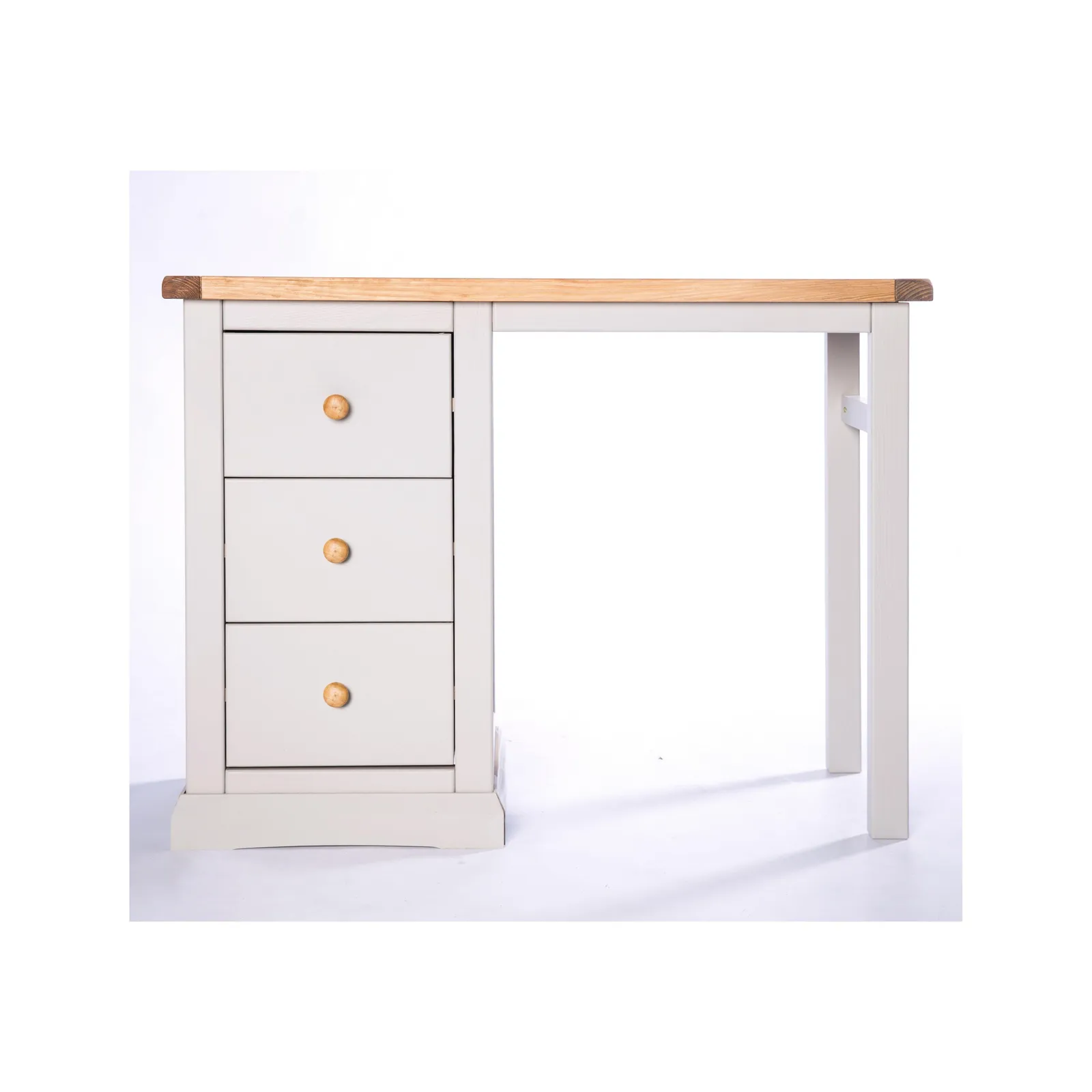 Cabinet Bits Loreo 3 Drawer Desk - Dressing Table Wood Knob in Light Grey