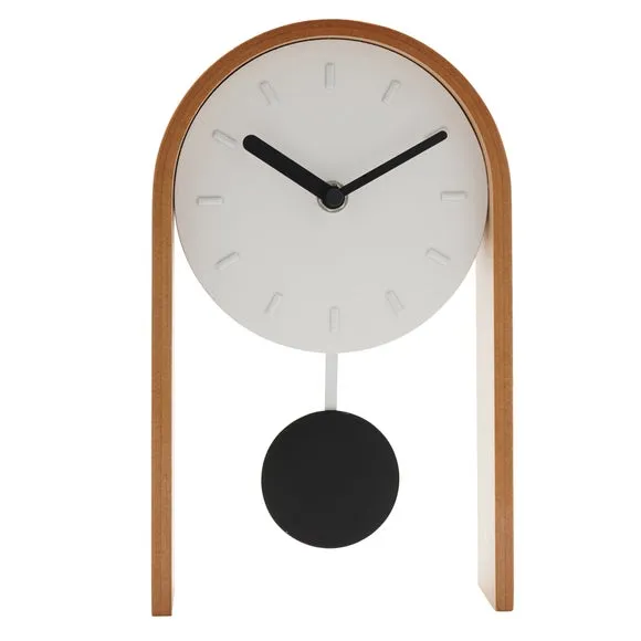 Interval Mid-Century Arched Pendulum Wooden Desk Clock 2