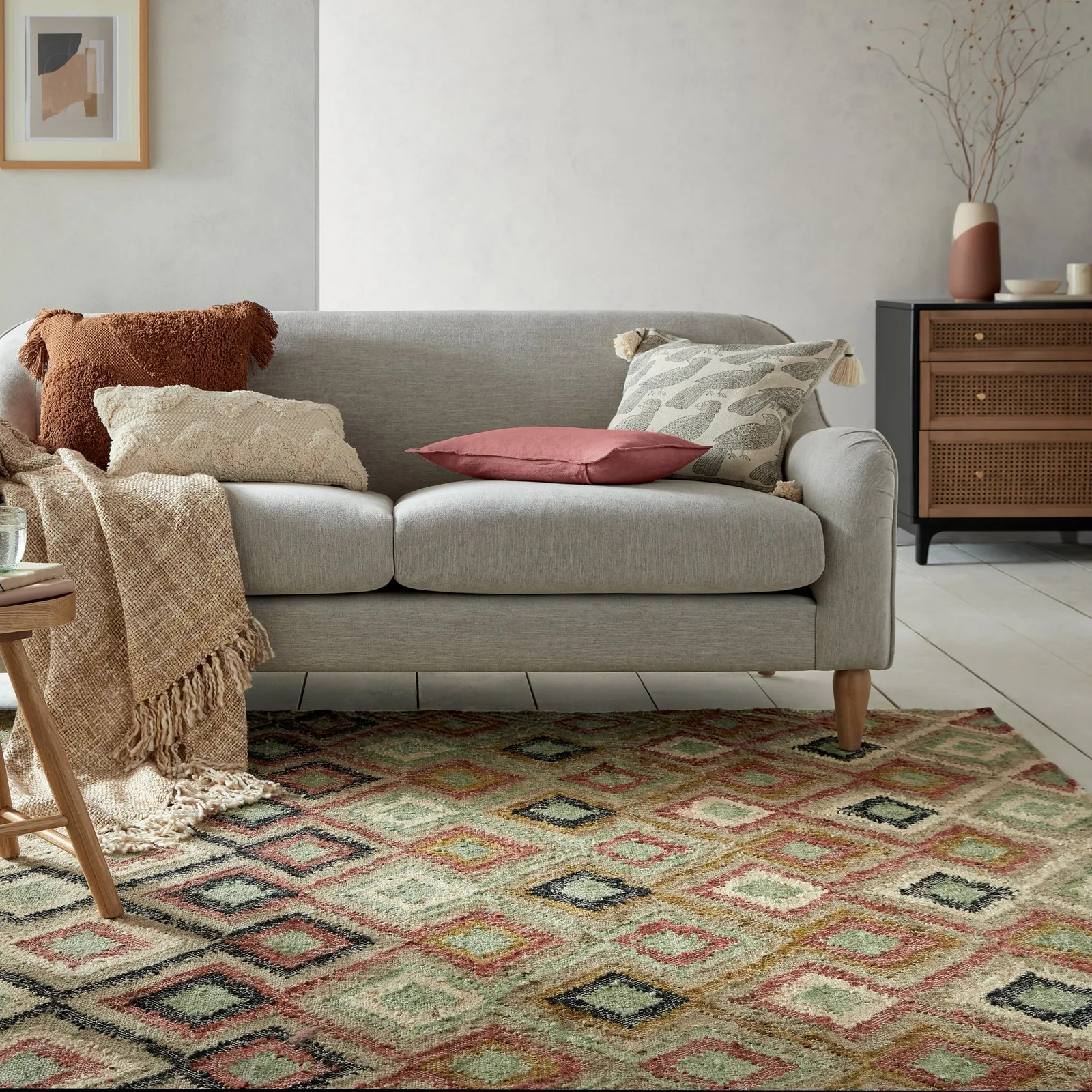 Marcella Jute Flatweave Rug Beige, Green and Black